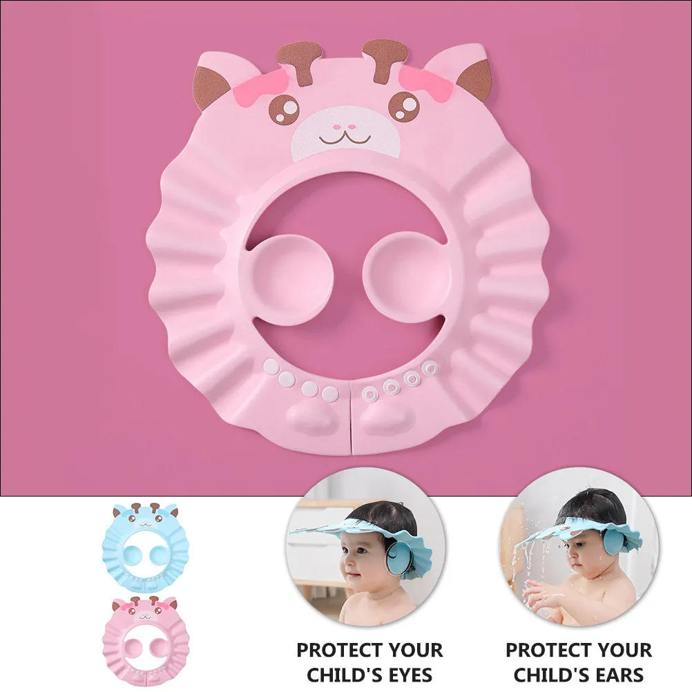 2Pcs Children Bath Hat Waterproof Shampoo Shield Adjustable Strap Eva Kids Shower Cap 3D Contour Fit for Eye Ear Protection