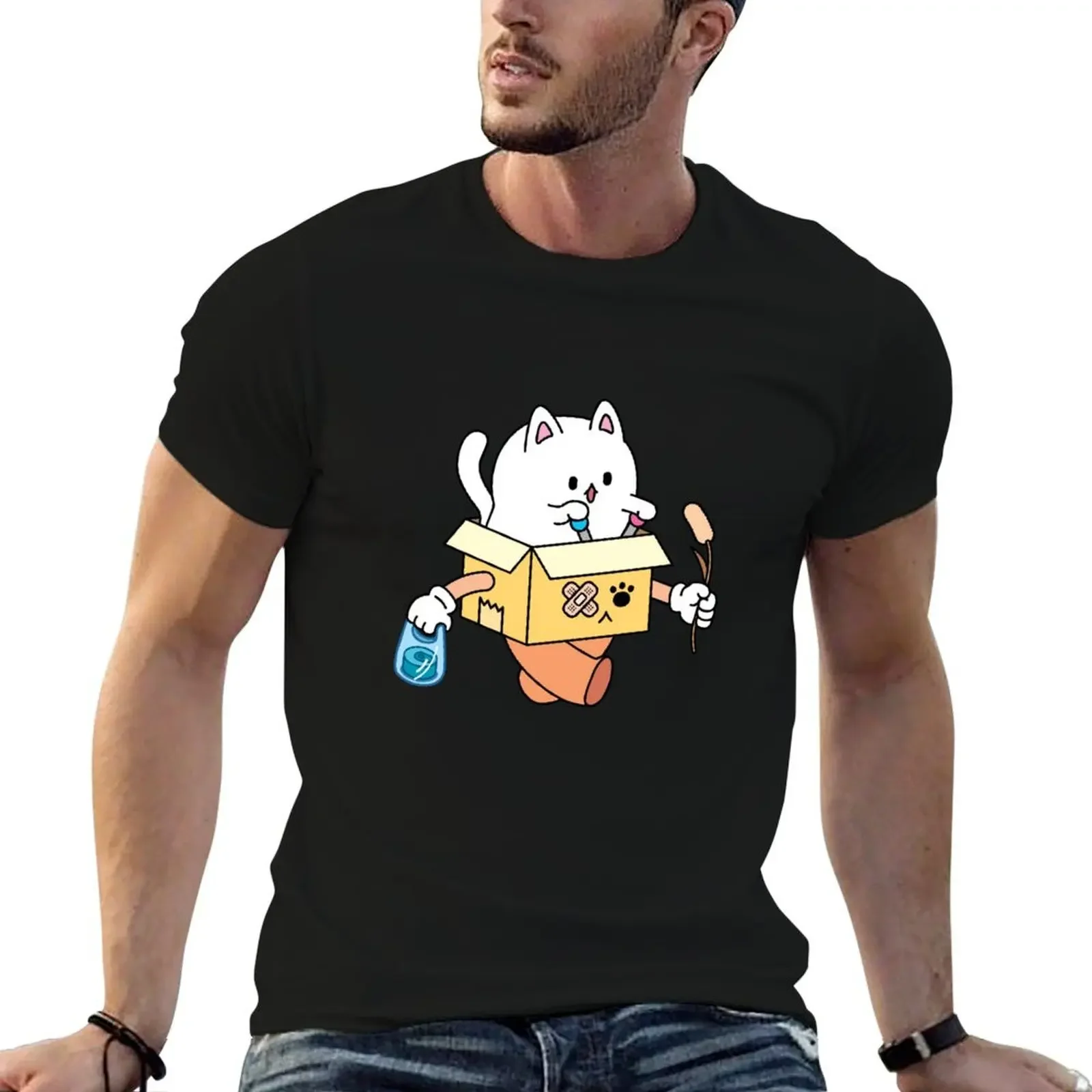 

cat riding a box robot T-Shirt man clothes anime anime stuff Blouse mens t shirt