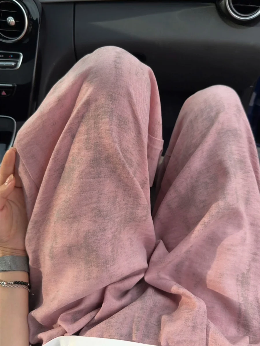 

Tie-Dye Свободный крой из ледяного шелка с драпировкой Широкие повседневные брюки для мужчин и женщин Лето больших размеров Модный бренд Удобные прямые ...