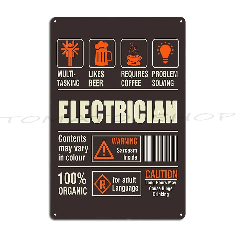 Affiche en métal « Connaissance de l'électricien : Nous faisons des travaux de précision » pour garage, bar, salon