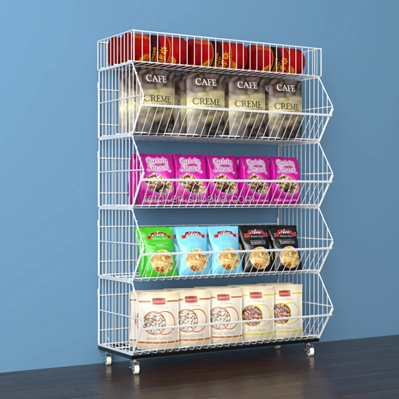 [Customized]5-Tier Light Duty Metal Wire Basket Display Rack Supermarkets Snack Stand Storing Candy Potato Chips Other S