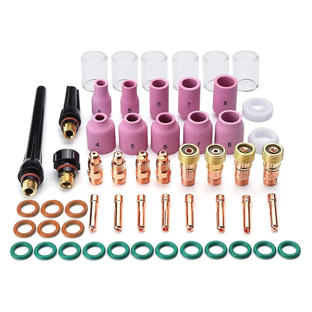 55PCS TIG Welding Torch Accessories Kit Alumina Nozzle Stubby Gas Lens 10 Cup Kit for TIG WP-17/18/26