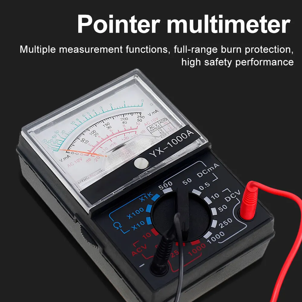 1000A Portable Electric Analog Multimeter Pointer Voltmeter Ammeter AC/DC Voltage Current Ohm Multi Meter Tester for Electrician