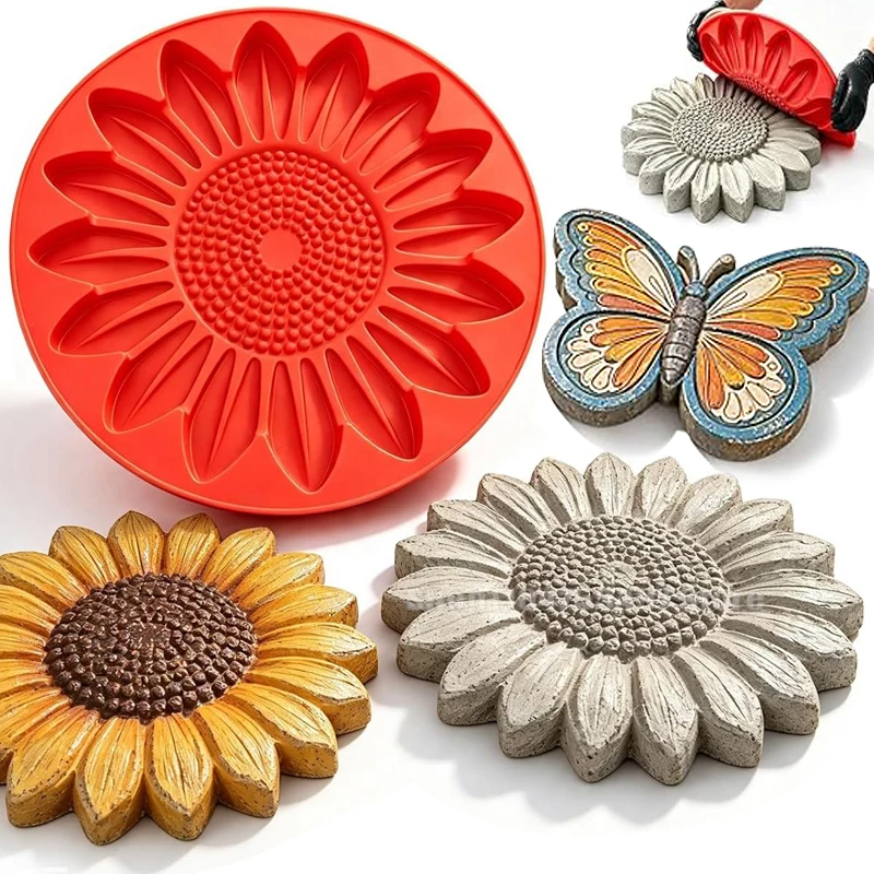 Reusable Sunflower Flagstone Stepping Stone Mold Concrete Stepping Stones DIY Garden Walkway Paver Mold Outdoor Patio Lawn Decor