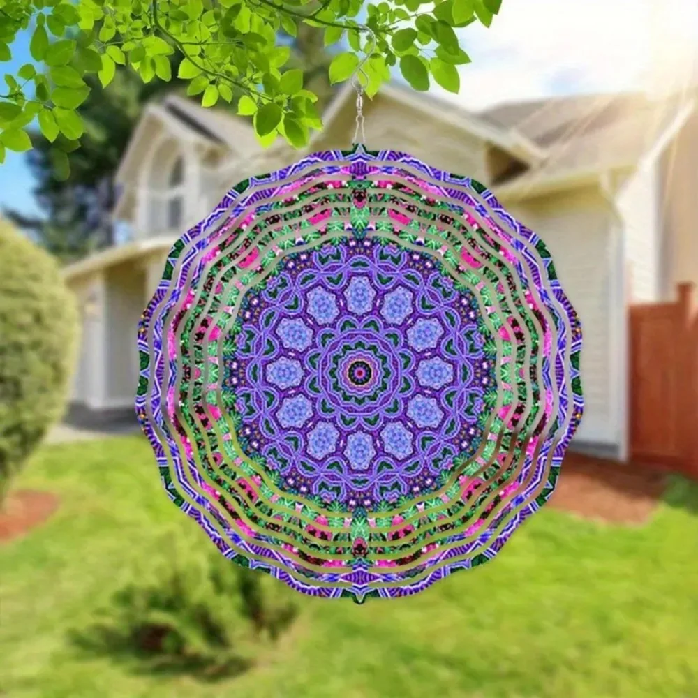 CIFBUY Mandala Wind Chime Stainless Steel Garden Decor Outdoor Yard Art Ornament Purple Flower Hanging Patio Home Indoor Gift