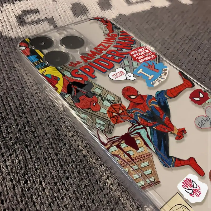 Marvel Spider Man Phone Case For iPhone 16 15 14 13 12 11 Pro Max 7 8 Plus XR XS Max Shockproof Lovely Anti Drop Cover Y2K