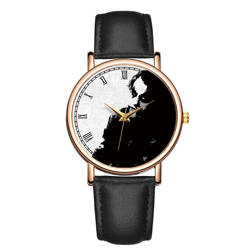 Fashion Women's Quartz Watch Black And White Imagination Watch Femaleclassic Round Dial Leather Quartz Watch Roman Numerals