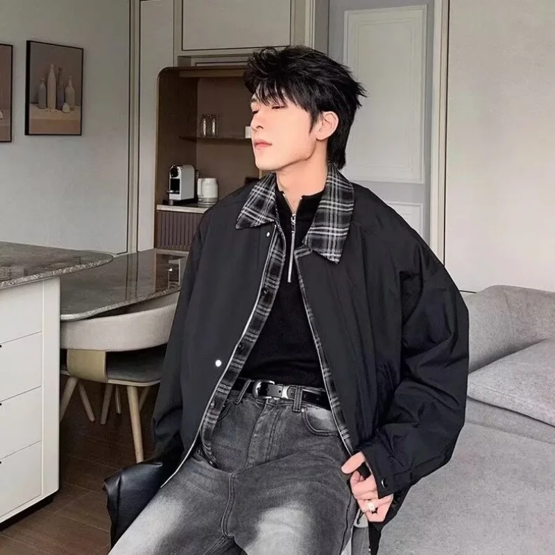 

Мужская двубортная фланелевая куртка в стиле ретро на осень/зиму, стильная американская уличная одежда, крутая и шикарная повседневная бейсбольная куртка большого размера S