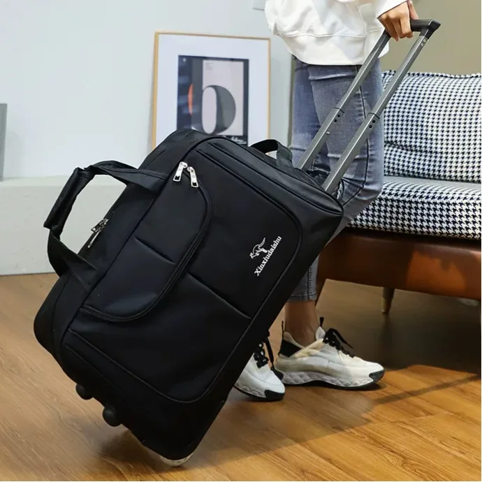 大容量キャリーオンバッグ-海外旅行用荷物バッグ-折りたたみ式ハンドヘルドスーツケース-機内持ち込み可能荷物-オックスフォード生地-無地