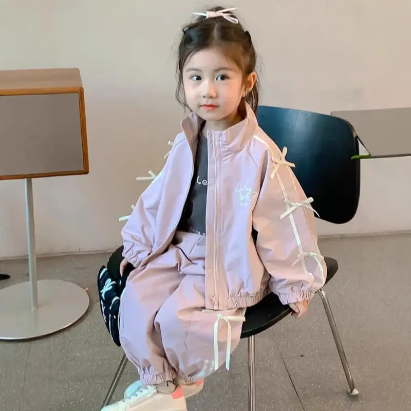 Kawaii فتاة معطف الموضة السراويل الرياضية مجموعة طالب ربيع الخريف الكرتون عادية عالية الرقبة سترة 2 قطعة مجموعة ملابس الأطفال