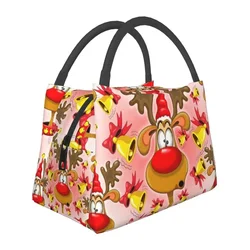 Reindeer Fun Christmas Cartoon With Bells Alarms Thermal Insulated Lunch Bags Women Portable Lunch Tote Storage Meal Food Box