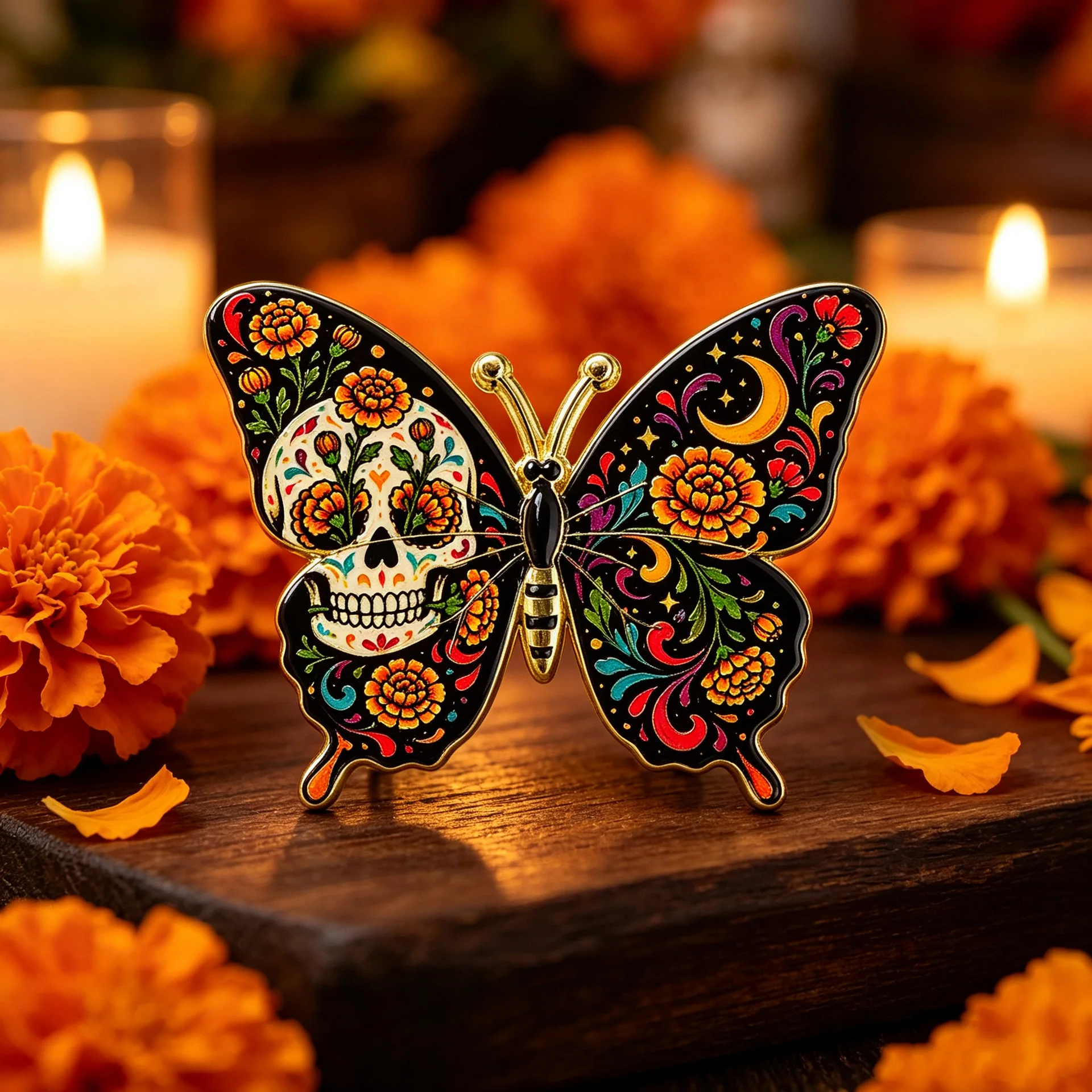 Tag der Toten Schmetterlings-Totenkopf-Anstecknadel, Kreative Metall-Brosche, Halloween-Party DIY-Accessoire – Detail 5