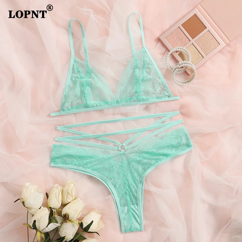 Lopnt Sensual Lingerie Women Lace Underwear Delicate Bra Set Wire Free Exotic Sets Fancy Beautiful Short Skin Care Kits Lingerie