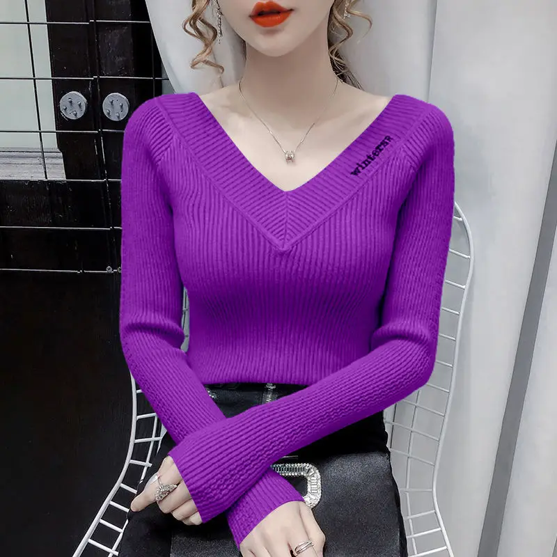 Spring and Autumn 2022 New Explosions Joker V-neck Slim Knitted Shirt Long Sleeve Backing Shirt Women's Sweater Jacket