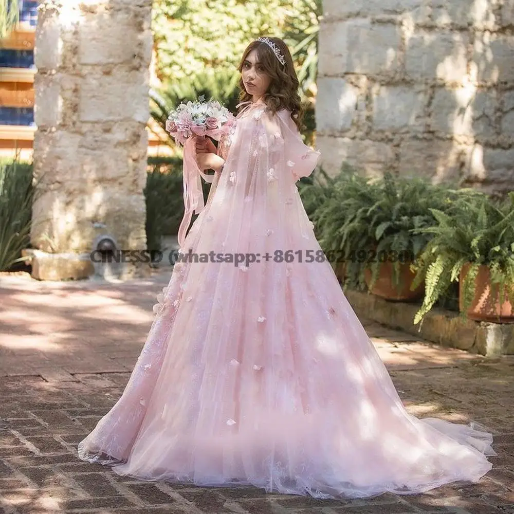 Vestido de quinceañera rosa con urdimbre, vestidos Formales de 15 años, apliques de flores hechos a mano, dulce 16, Vestido largo de graduación, 2022