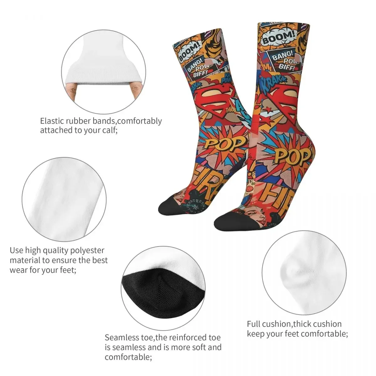 Funny Crazy Sock for Men Pop Art Comic Hip Hop Harajuku Happy Pattern Printed Boys Crew Sock Casual Gift