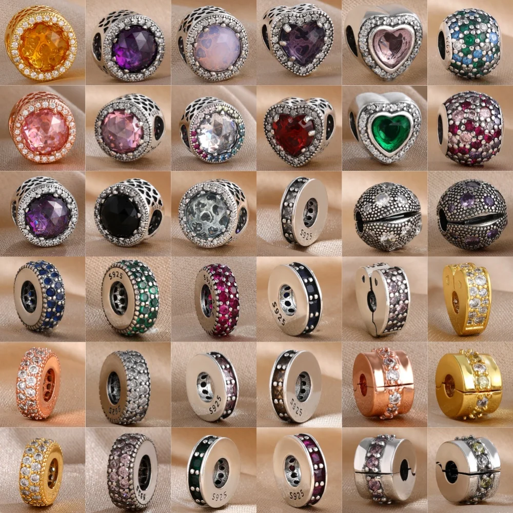 

New 925 Silver Pink,White, Blue Spaced Beads Heart shaped Beads Original Bracelet DIY Accessories European Women's Jewelry Gifts