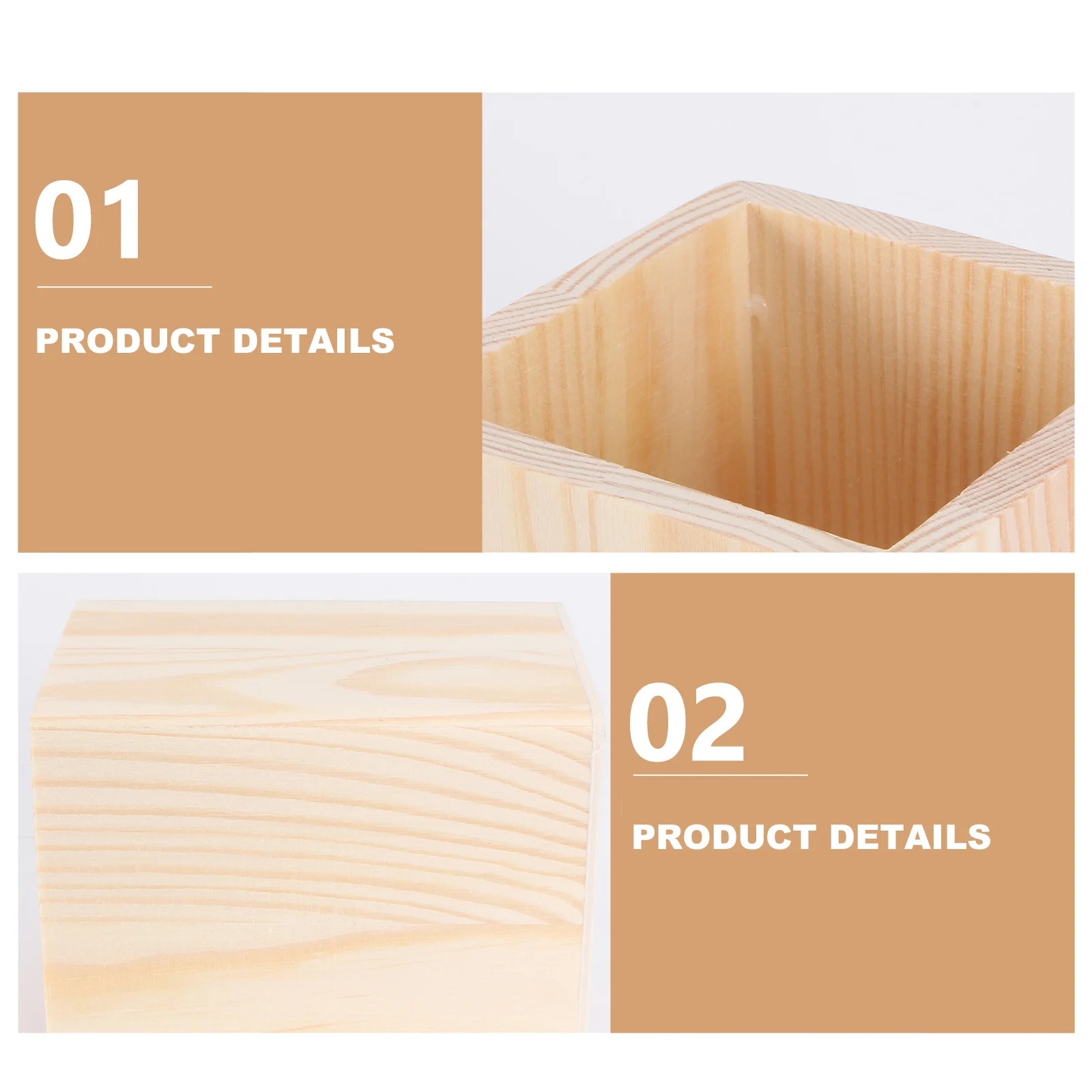 

2 pcs Blank Painting Pencil Holder Thickened Solid Wood Storage Container For Office Desk Diy Unfinished Square Tube Organizer