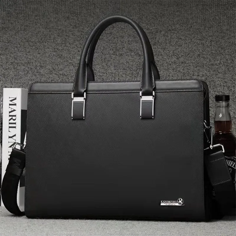 

Business Leather Men's Executive Briefcase With Zipper Man Laptop Bag High Capacity Handbag For Documents Office Shoulder Bag