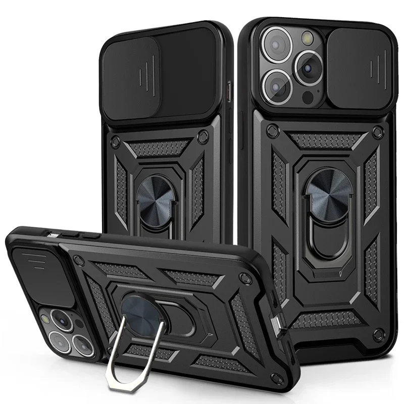 Shockproof Armor Case For iPhone 16 17 15 14 13 12 11 Pro Max Military Grade Bumpers Ring Cover Slide Camera Lens Protector Case