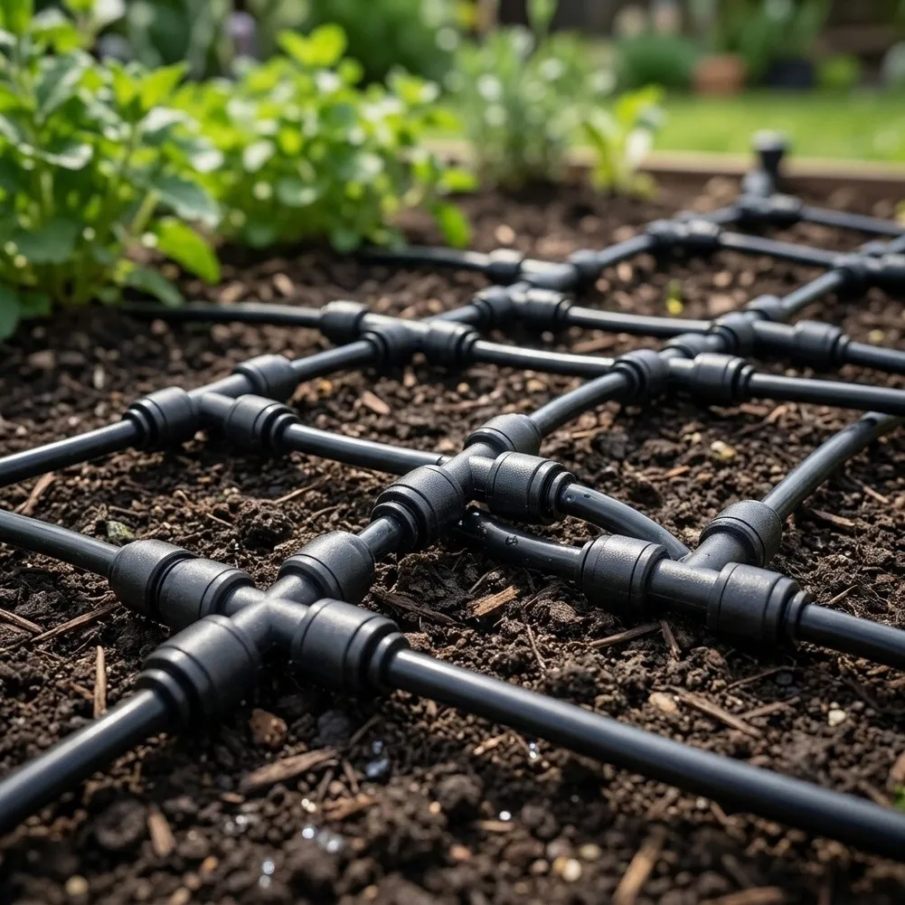 Quick Connect Drip Fittings Garden 1 4 Inch 14 Inch Tee Fittings High Strength Plastic Fast Installation Design