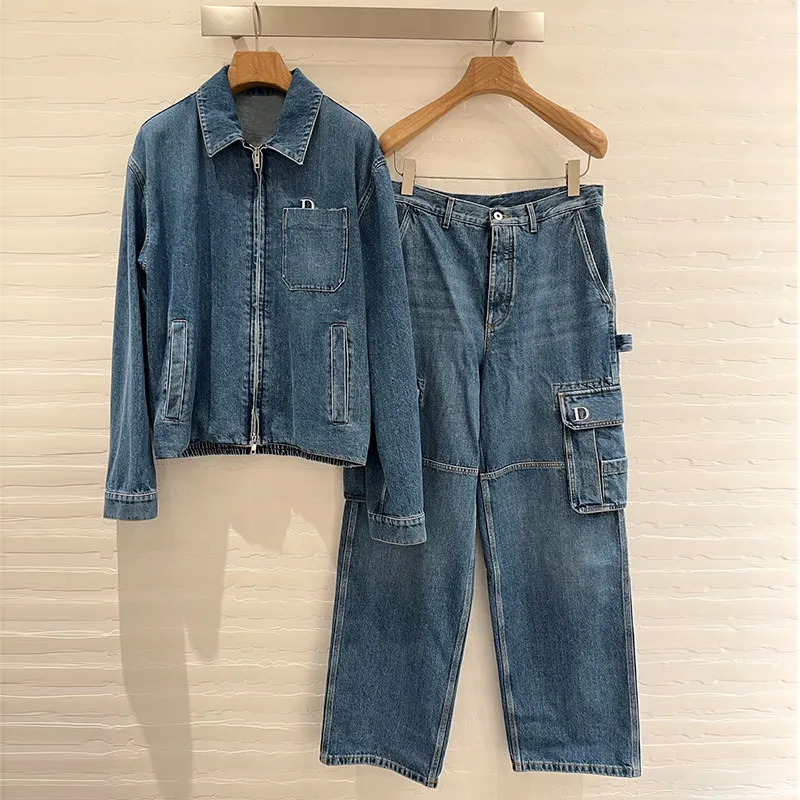 

Spring/summer 2026 Washable Old Pocket Embroidered Lasel Zipper Denim Jacket Men's Tooling Jeans