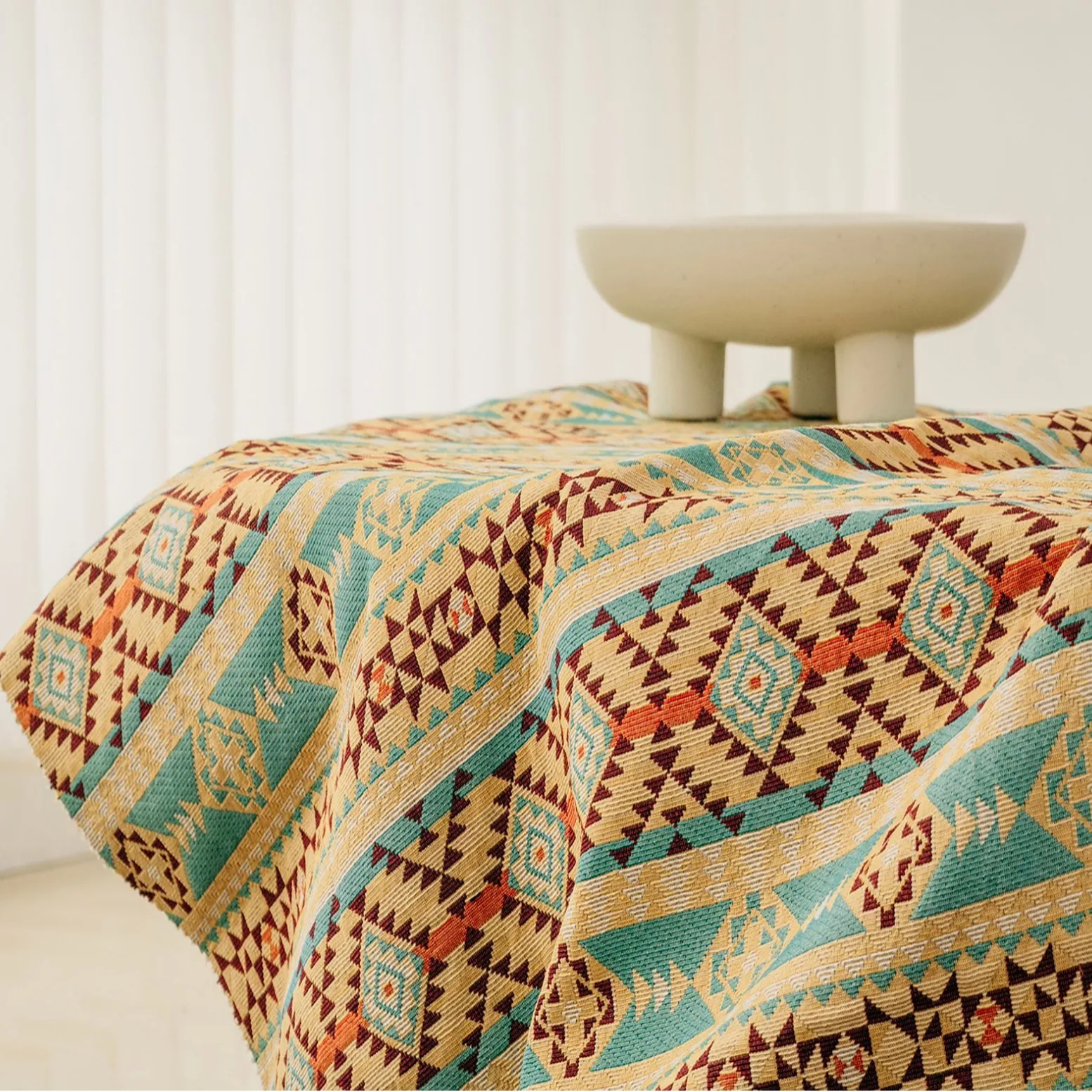 150x100cm Ethnic Yarn-Dyed Jacquard Cloth Fabric Geometric Stripe Cloth Tablecloth Sand Release Clothing Decorative DIY Fabrics