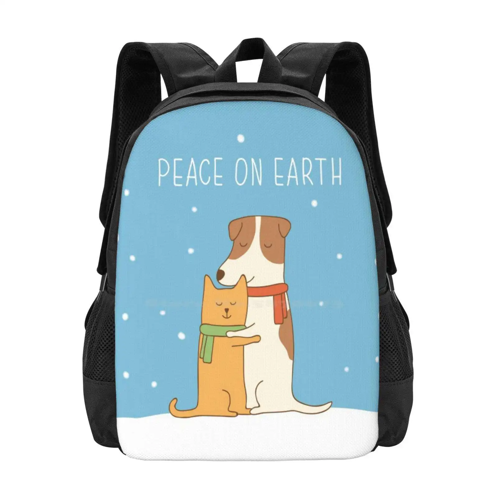 Peace On Earth Pattern Design Bagpack School Bags Christmas Season Greeting Peace Dog Cat Animal Joy Hope Stop _ The _ Violence