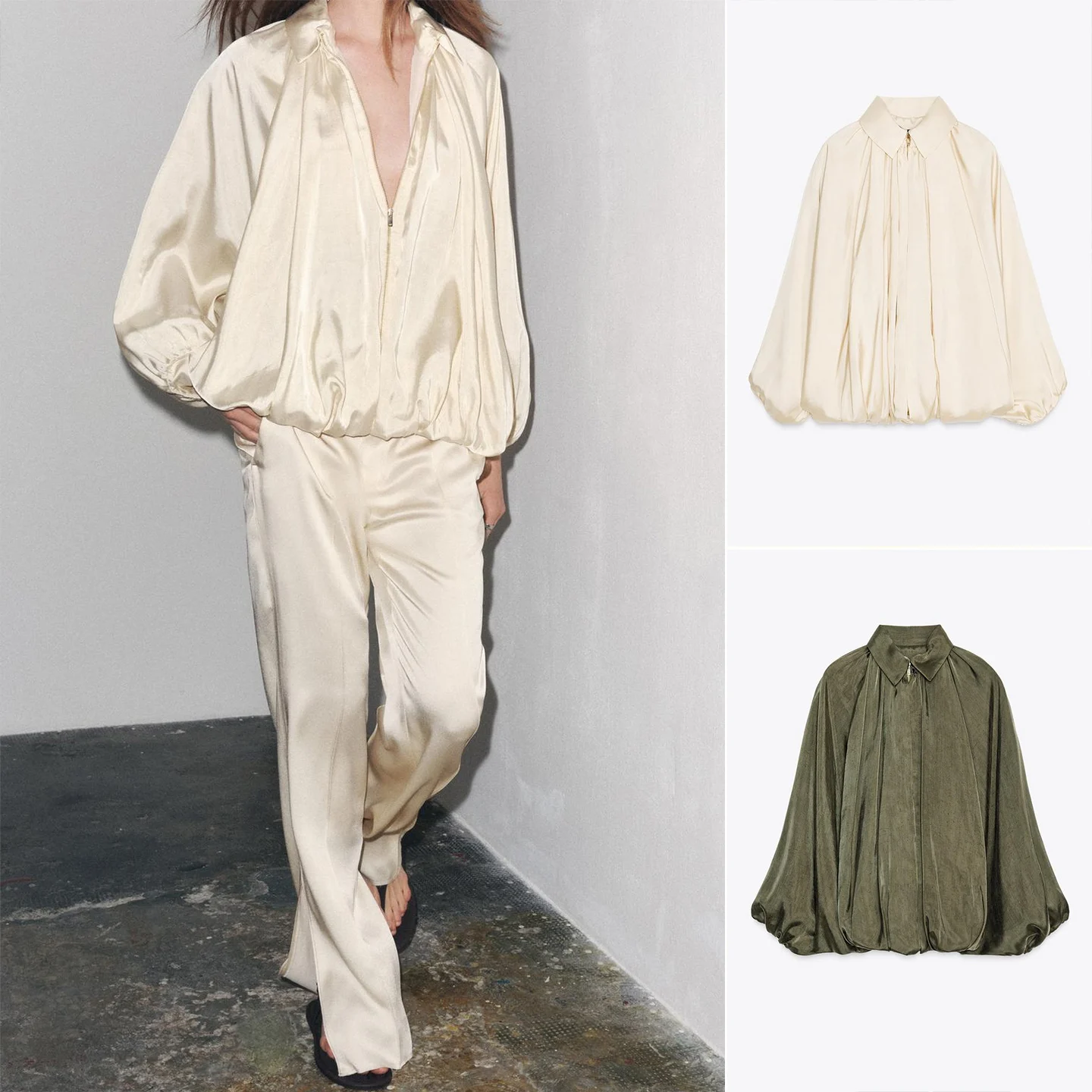 

Летняя женская повседневная одежда с воротником-стойкой и длинным светом, плиссированный подол, пышная верхняя одежда-пилот Jaet, полиэфирное волокно, застежка-молния, S...