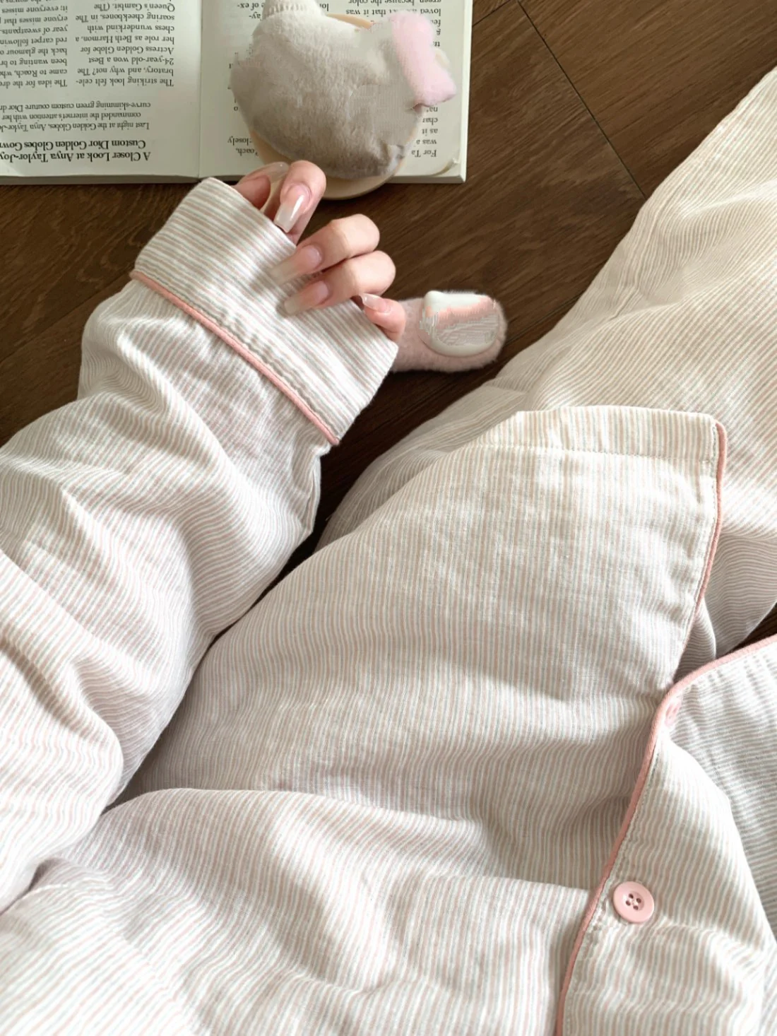 النسخة الكورية من ملابس منزلية من غزل القطن السحابي الراقية من Ins، مجموعة بيجامة عصرية ومثيرة بأكمام طويلة #6