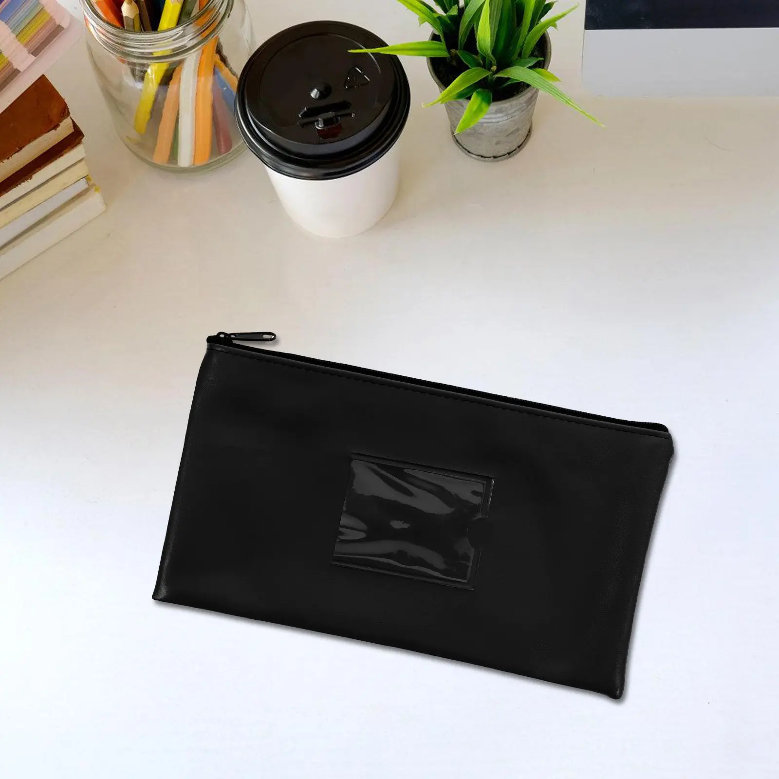

2pcs Fake Document Pouch Zipper Closure Clear Window Card Slot Storage Utility Bag For Bills Receipts Invoices Checks