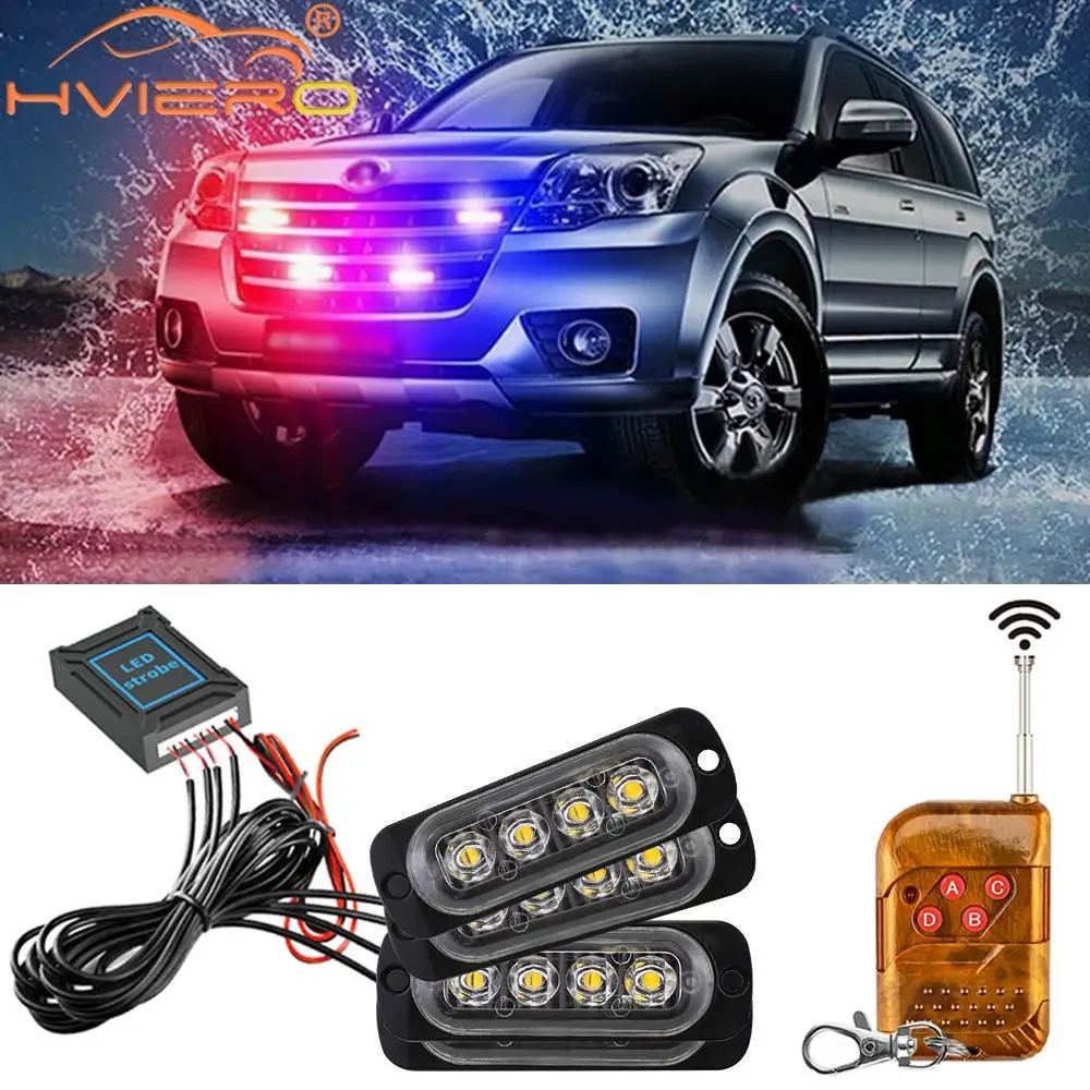 4in1 16led Emergency Strobe car Track Light Led Police Auto Position Lamp Blue Red White Day Warn Signal Flashing Beacon 12-24V