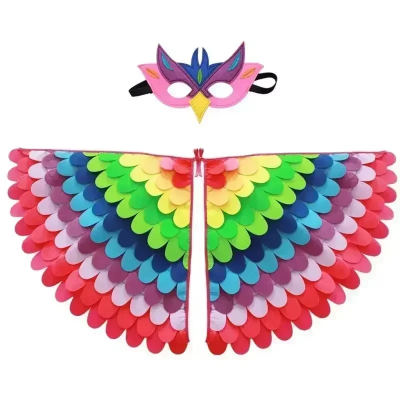 Cloak Cosplay Costume Stage Performance Owl Peacock Wings Bird Felt Cape with Mask for Girls Boys Halloween Party Cloak