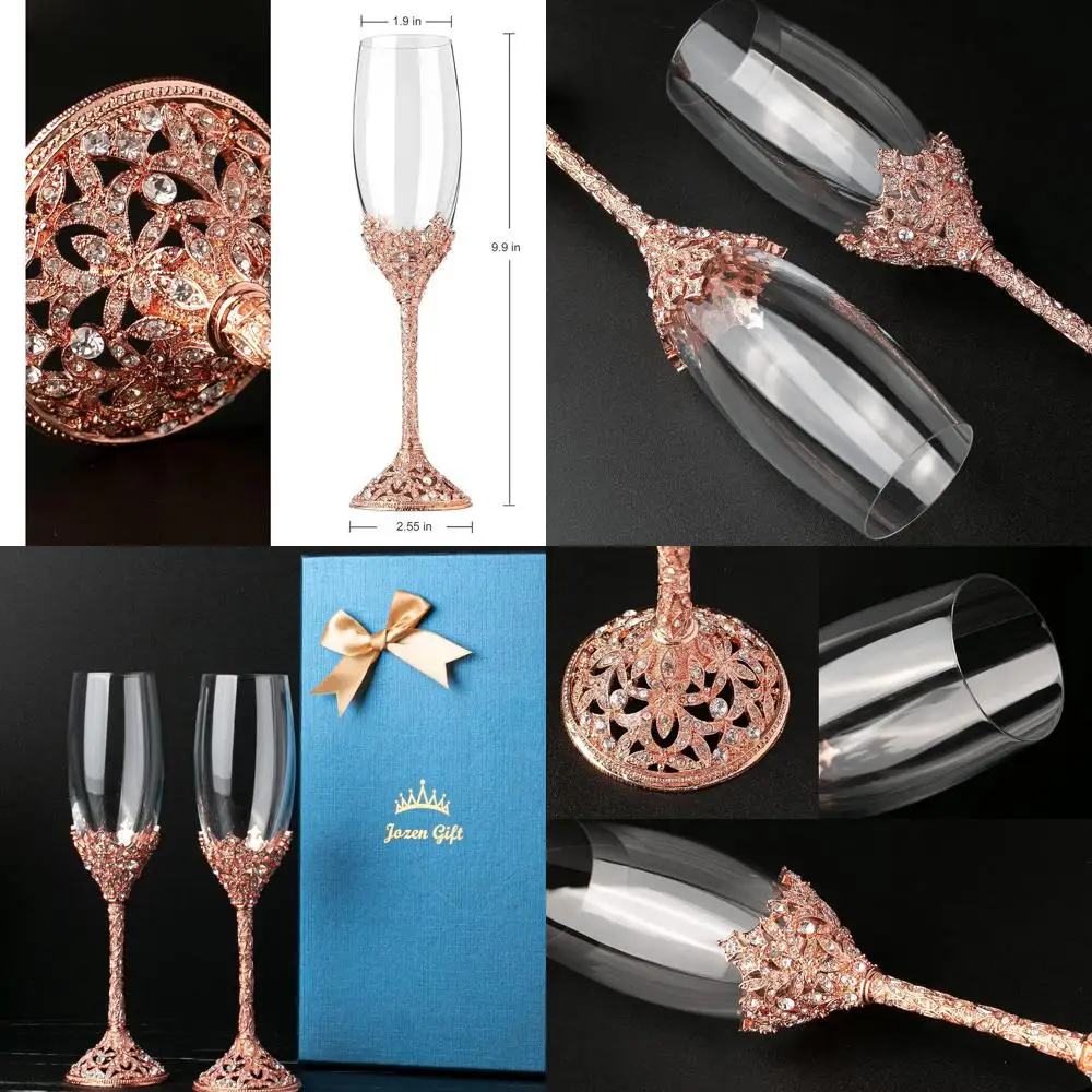 

Набор из 2 фужеров для шампанского из розового золота с кристаллами, металлическим основанием и камнями для свадеб, юбилеев и особых случаев