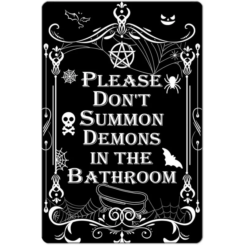 Iron Painting, Please Do Not Summon Demons In The Bathroom. Interesting Black Humor Gothic Witchcraft Bathroom Decoration