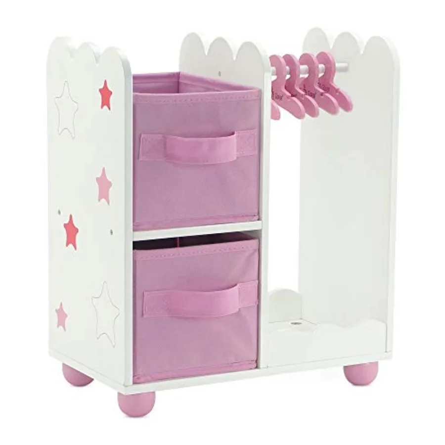 Emily Rose 14 Inch Doll Furniture - Open Wardrobe Closet with Hangers and Storage Bins - Wooden Organizer for Wellie Wishers Gl
