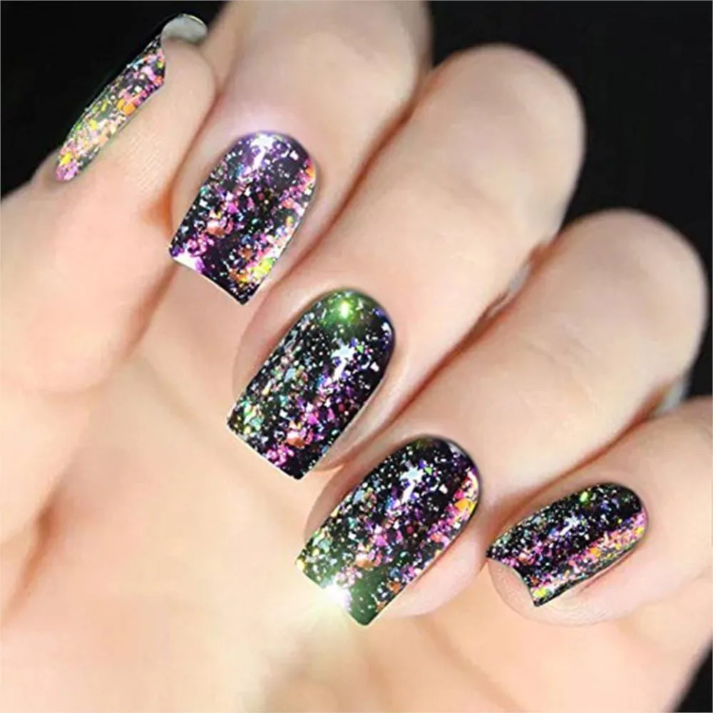 1 Box Nail Art Chamäleon Pailletten Laser Silber Glitzer Holographische Flocken Paillette Galaxy Spiegel Pulver Funkelnder glänzender Laser Glitzer