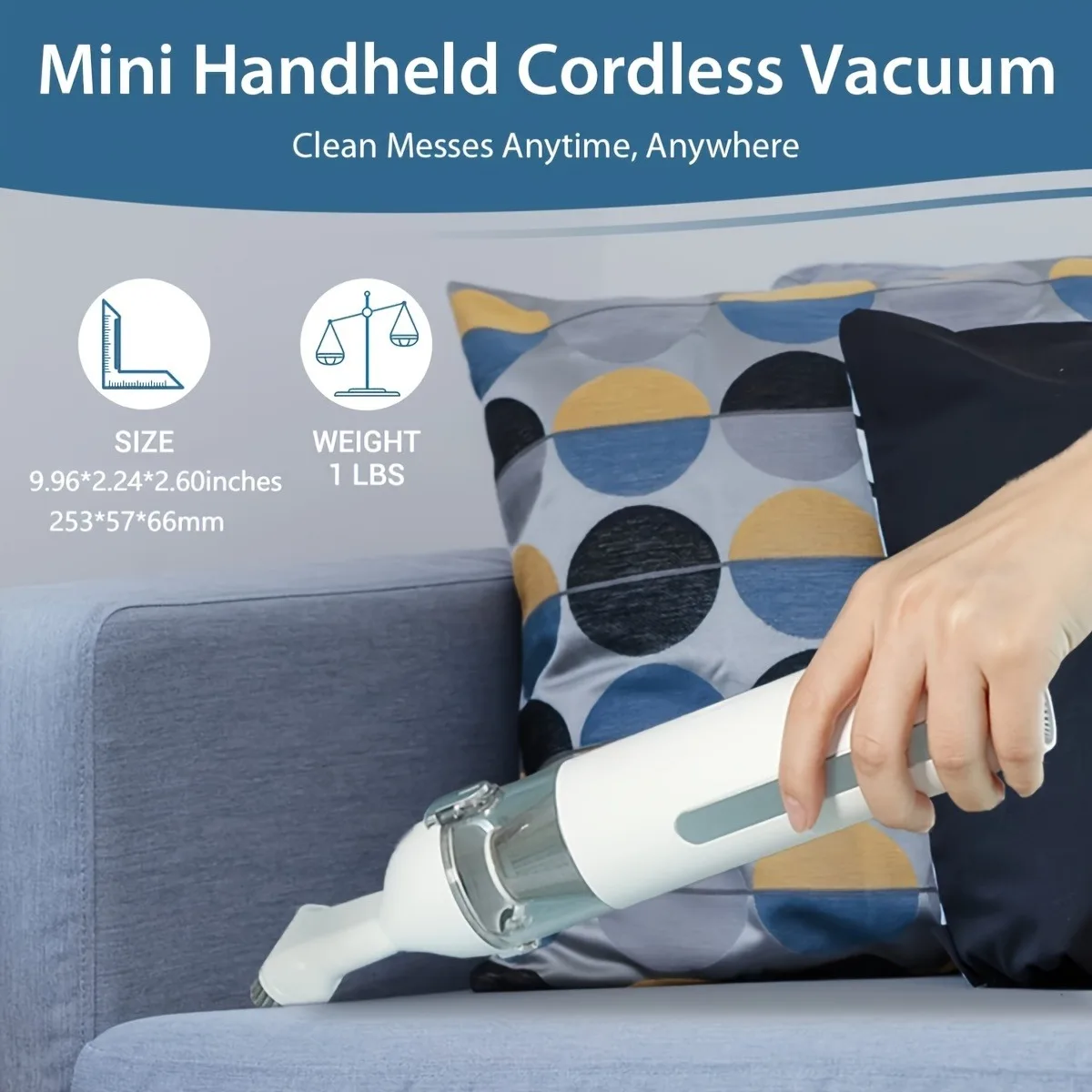 Handheld Vacuum Cleaner, 7500mAH Car Vacuum Cordless Rechargeable with Ultra Low Noise and 3H Type-C Fast Charging, Mini Portabl