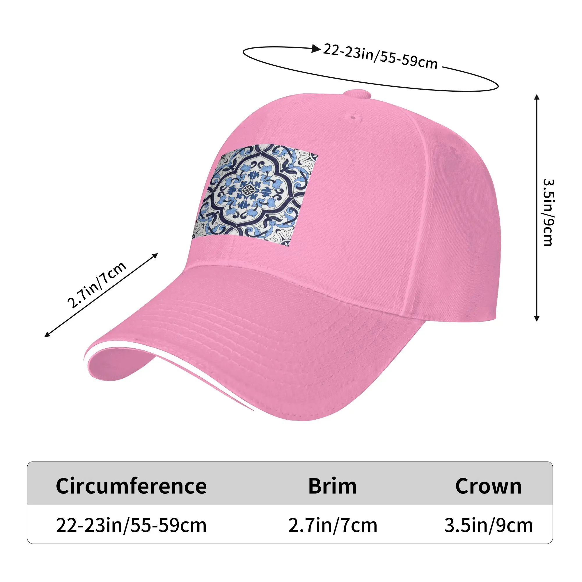 Blue Ornate Floral Mediterranean Sicilian Tile Cap Baseball Caps Adjustable Hat Hip Hop Summer Unisex Baseball Hats Customizable