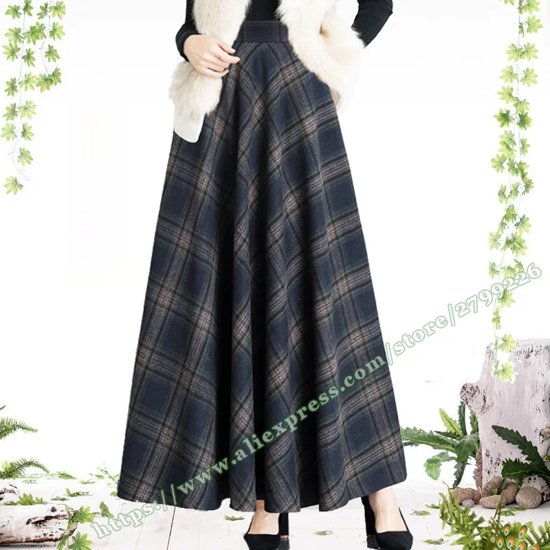 2024 Plus Size 5XL Autumn Winter Retro Vintage Style Green Plaid woolen A-line Ladies Skirts Fashion Women's skirt for Womens