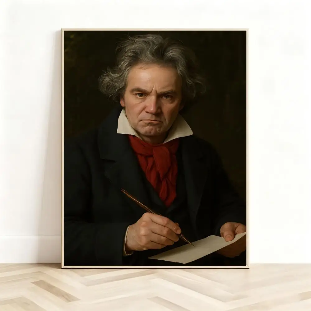 Masterful Composer L-Ludwig van Beethoven Poster Classic Self-Adhesive PP Wall Sticker for Living Room Bar Decor Gift