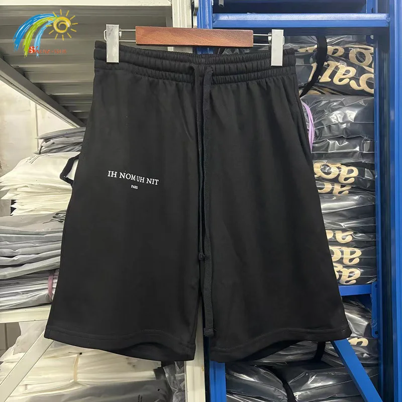 24SS Classic Logo Printing IH NOM UH NIT PARIS Shorts Men Women Jogger Drawstring Cotton Breeches Black White With Tags