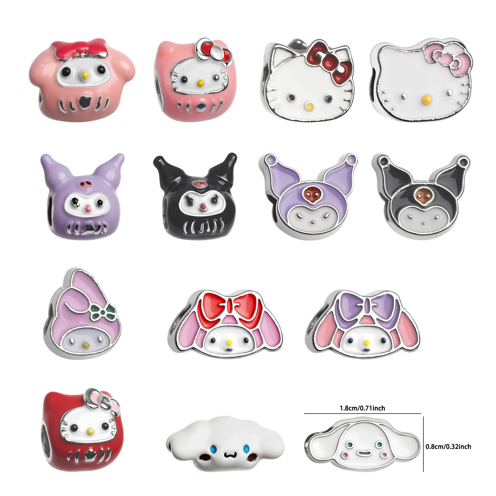 

5/14 шт. DIY мультфильм Sanrio браслет из бисера аксессуары сплав капельное масло Kuromi Melody браслет из бисера с большим отверстием кулон аксессуары