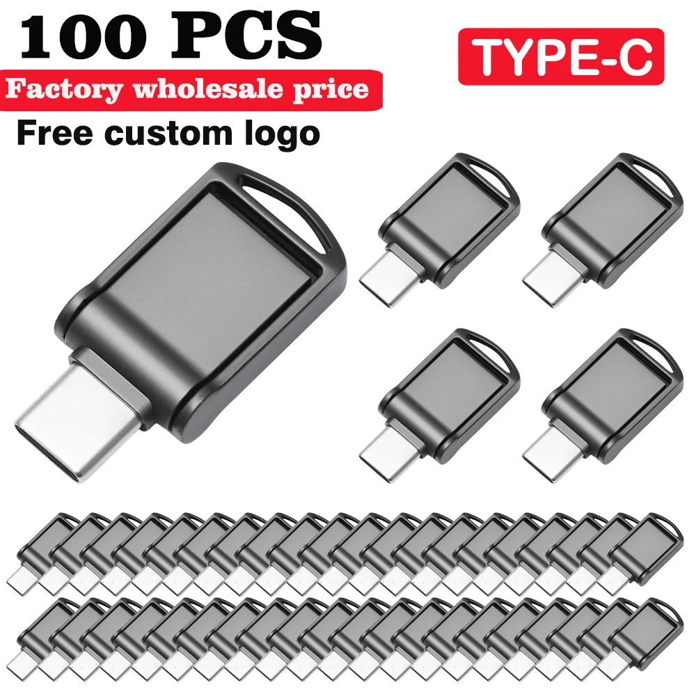 100PCS Wholesale Mini Metal USB Flash Drive 128GB TYPE-C USB 2 IN 1 Pen Drive 64GB OTG Free Custom Logo Memory Stick 32GB 16G 8G