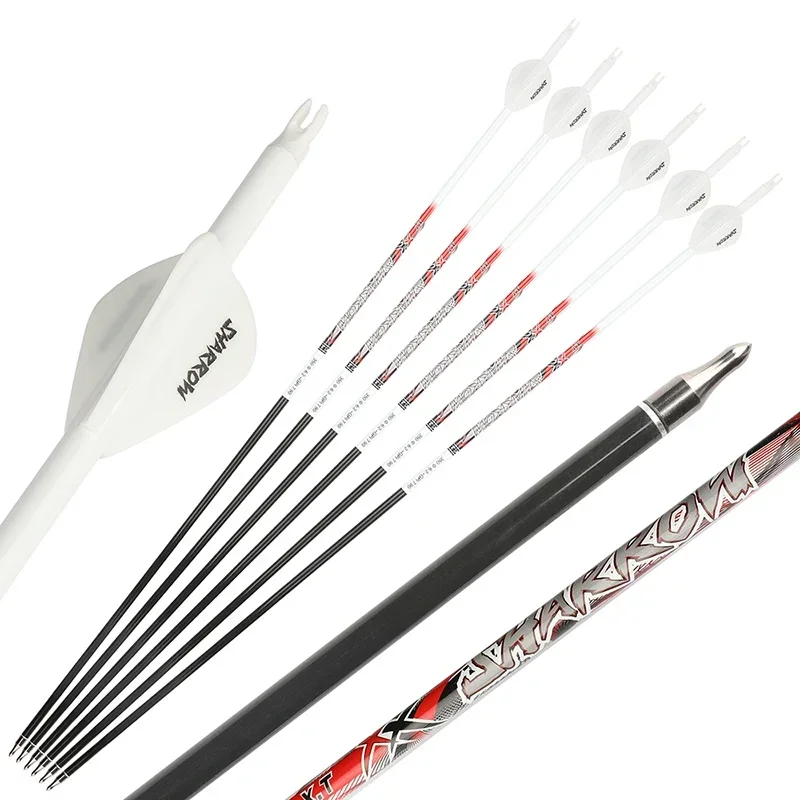 

6/12pcs Archery Pure Carbon Arrows 32Inch Arrow Spine350 OD7.4mm ID6.2mm for Bow Hunting Shooting Training Accessory