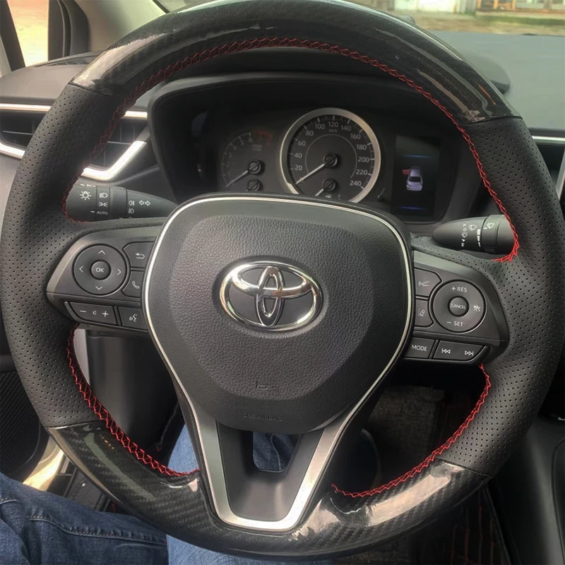 Niestandardowe DIY osłona na kierownicę do samochodu z włókna węglowego 100% pasuje do Toyota Camry 2018-2019 Avalon 2019 Corolla 2019-2020 RAV4 2019