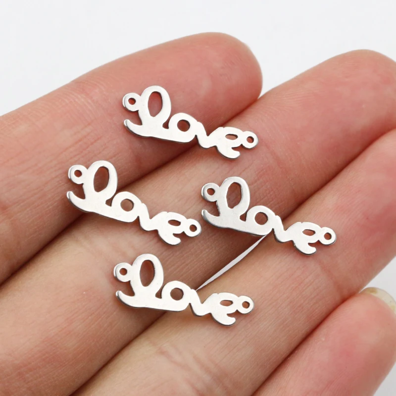 20pcs 19x8mm 316 Stainless Steel Double Loops Love Letter Charms Pendant DIY Jewelry Findings Connector for Necklace Bracelet