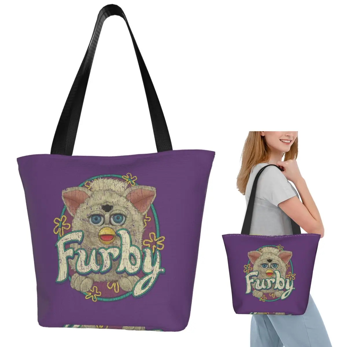 

Snowball Furby 1998, сумка-тоут для покупок, парусиновая сумка на плечо большой вместимости, продуктовая сумка для женщин