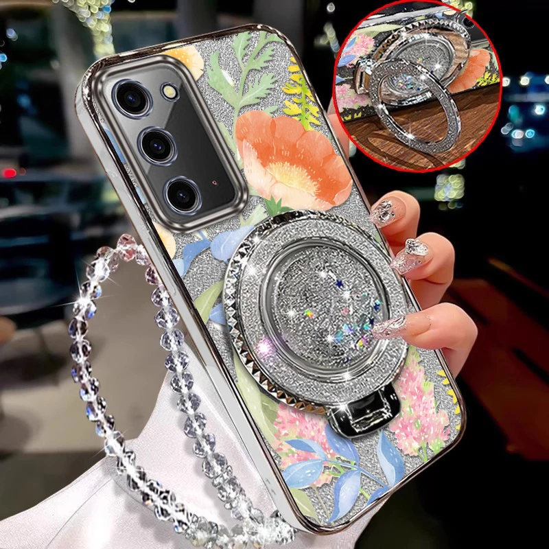 

Note 20 Strange flowers Plating Bracelet Holder Phone Case For Samsung Note 20Plus 20Ultra M55 M31 M02 M32 M22 M12 10 9 Cover