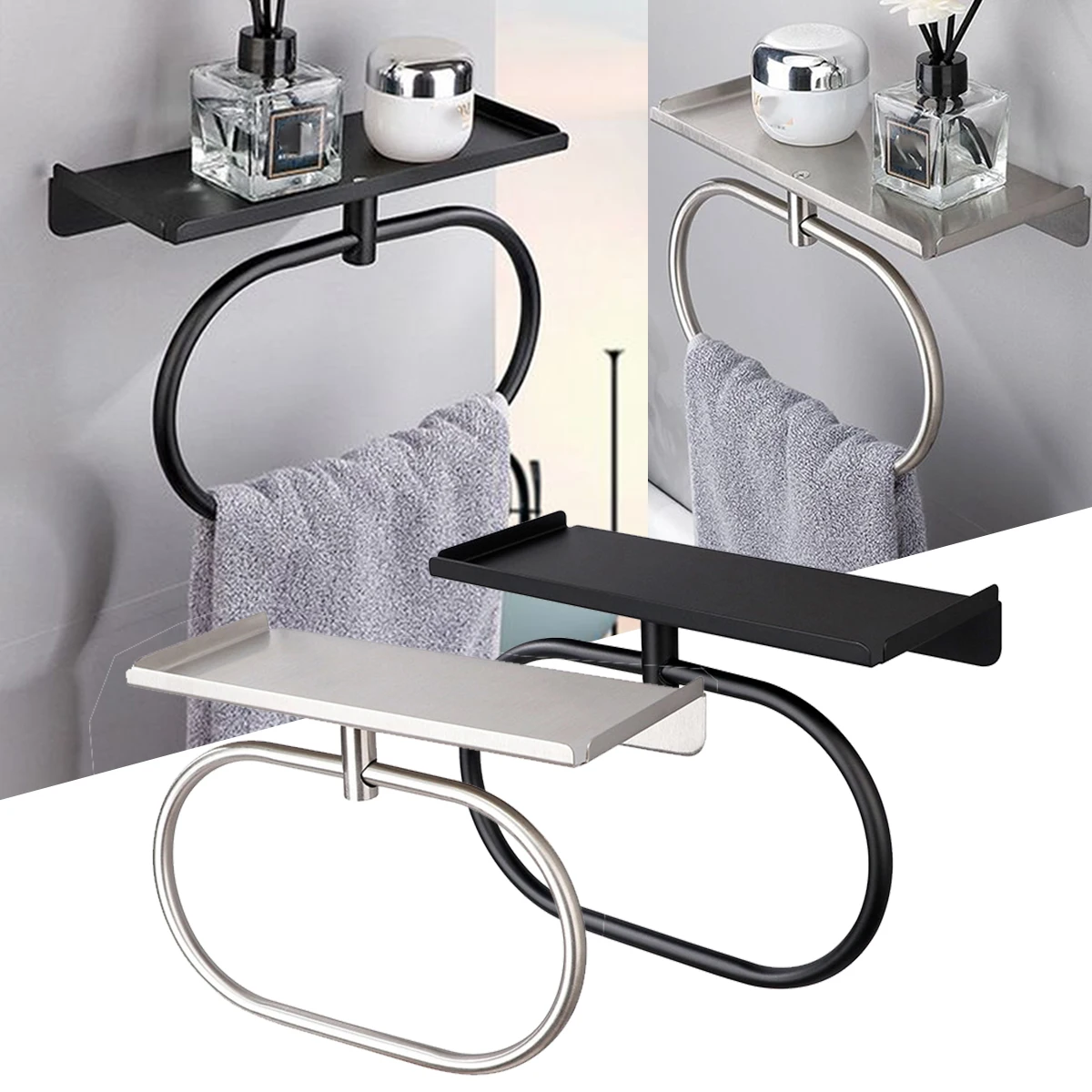 

Stainless Steel Towel Holder Bathroom Towels Rack Multi-functional Toilet Paper Holder Washhand Hanger Ring Bathroom Accessories